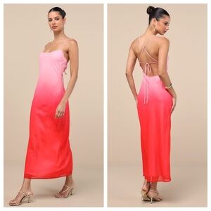 Lulus Ottavia Pink and Red Ombre Backless Maxi Dress